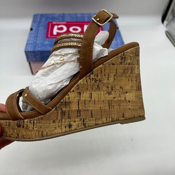 Pop Womens Electricity Wedge Sandals Brown Cognac Size 10M - Picture 5 of 11
